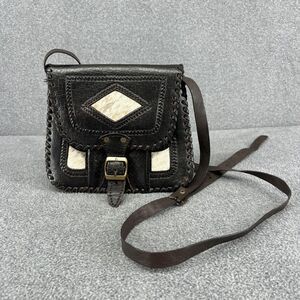 Vintage Hand Tooled‎ Leather Crossbody Purse Womens Brown Hair-On Hide Western